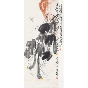 齐白石丝瓜蜻蜓立轴设色纸本