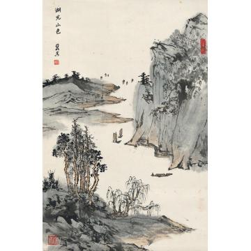 亚明湖光山色图立轴设色纸本