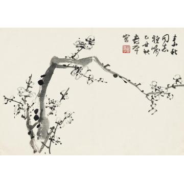 董寿平1985年作为吴素秋画梅镜片纸本