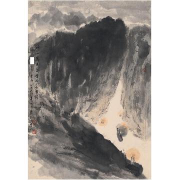 傅抱石1964年作峡江胜境图镜片设色纸本