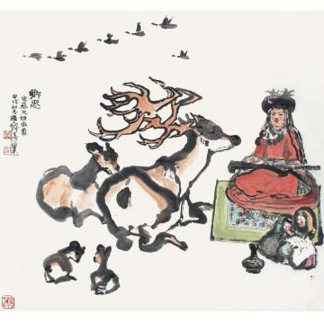 程十发甲戌（1994）年作乡思立轴设色纸本