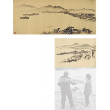 刘海粟西湖烟雨图二种镜片·画心水墨绢本·水墨纸本