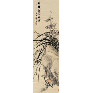 胡公寿辛巳（1881）年作兰石图立轴设色绫本