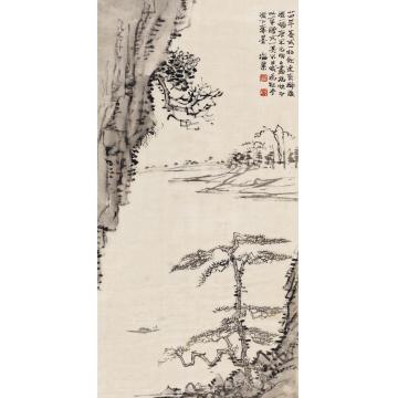 刘海粟1935年作清江独棹立轴水墨绢本