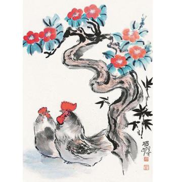 程十发鸣立轴