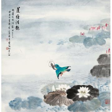 吴青霞癸酉（1993）年作莲塘清趣立轴设色纸本