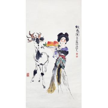 程十发1985年作献寿图立轴设色水墨纸本
