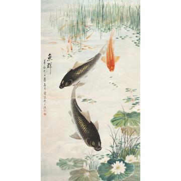 吴青霞辛酉（1981）年作鱼群镜片设色纸本