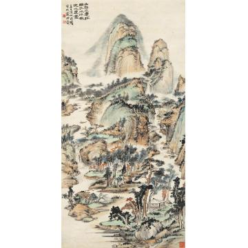 钱瘦铁1941年作溪山亭话图立轴设色纸本