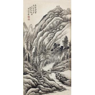 何维朴山水镜框纸本