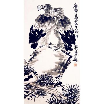 李苦禅1980年作雌雄双鹰立轴设色水墨纸本