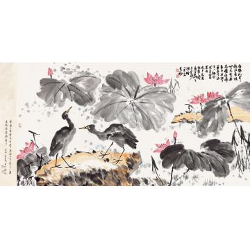 李苦禅荷花水鸟镜心