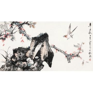 江寒汀辛丑（1961）年作春禽图横批设色纸本