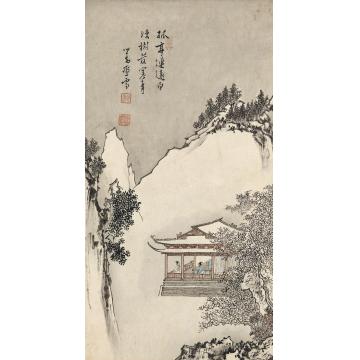 溥儒雪霁会客图镜片设色纸本