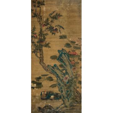 马荃1759年作芙蓉双鸳立轴设色绢本