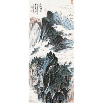 陆俨少1981年作青城晓翠镜片设色纸本