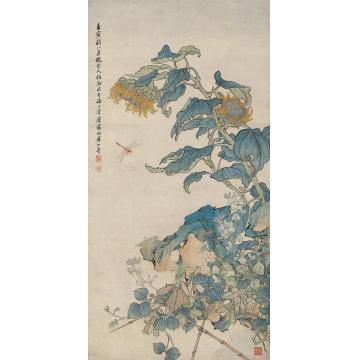 黄山寿1902年作田园小景图镜片设色纸本