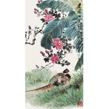 张辛稼壬戌（1982）年作蕉阴栖禽镜片设色纸本