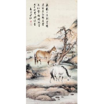 溥佐双马图立轴设色纸本