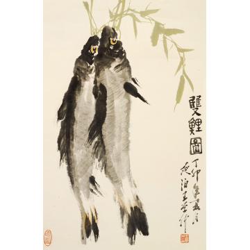 王学仲双鲤图镜片纸本