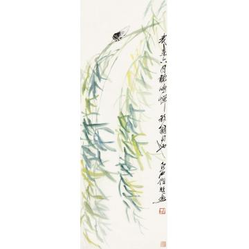 齐白石听蝉立轴设色纸本