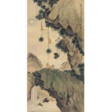刘奎龄月下封猴图立轴设色绢本