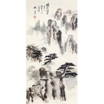 胡若思山水镜片纸本