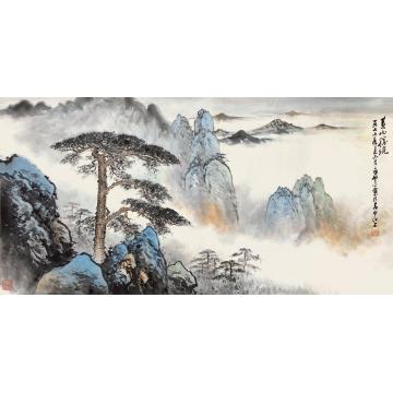 应野平1977年作黄山胜境图镜片设色纸本