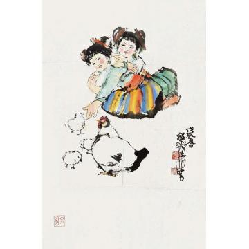 程十发1988年作少女镜心设色纸本