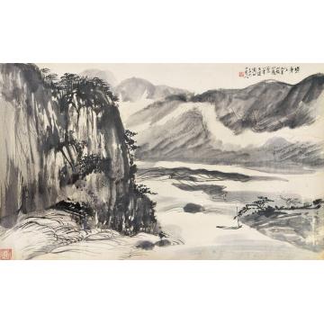 贺天健1958年作梅山水道镜片水墨纸本