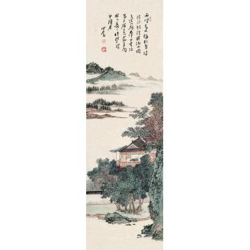 溥儒秋山楼阁立轴设色纸本