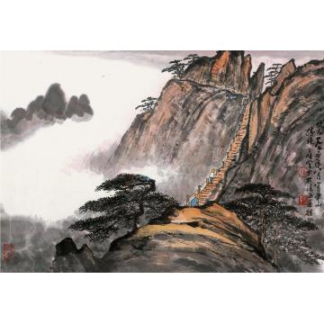 应野平1975年作华山胜景镜片连框设色纸本