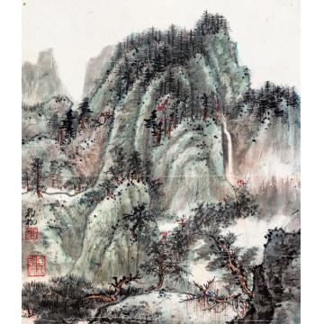 谢稚柳松山叠岭镜片设色纸本