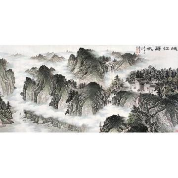 应野平峡江归帆镜片设色纸本