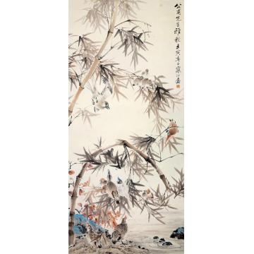 江寒汀竹雀图立轴设色纸本