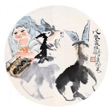 程十发仕女图镜片设色纸本