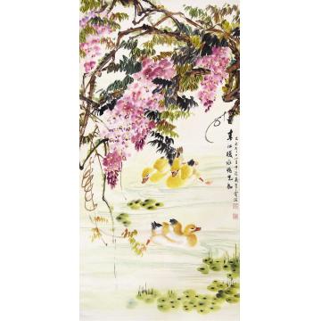 吴青霞春江水暖鸭先知立轴设色纸本