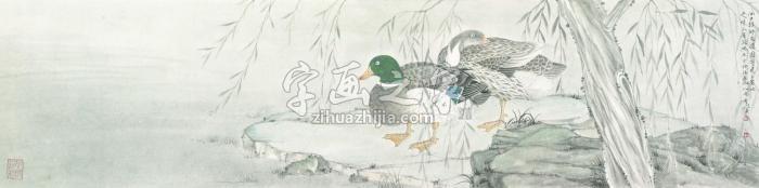 季旭东柳汀小憩镜心（片）设色纸本字画之家