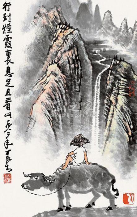 李可染行到烟霞立轴字画之家