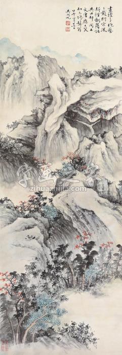 吴湖帆秋山红叶图字画之家