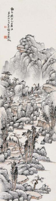吴徵辛酉（1921）年作青山野色立轴设色纸本字画之家