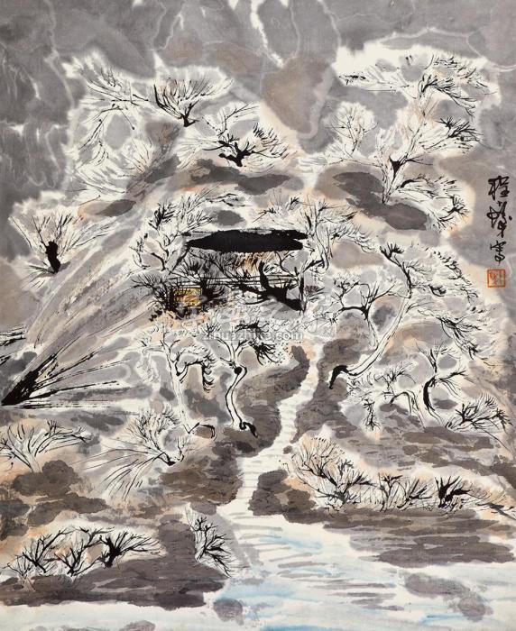 程十发雪景立轴设色纸本字画之家