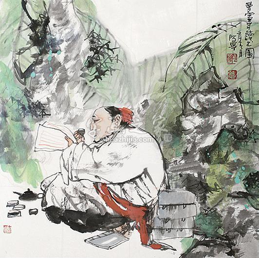 刘克宁读书图镜片设色纸本字画之家