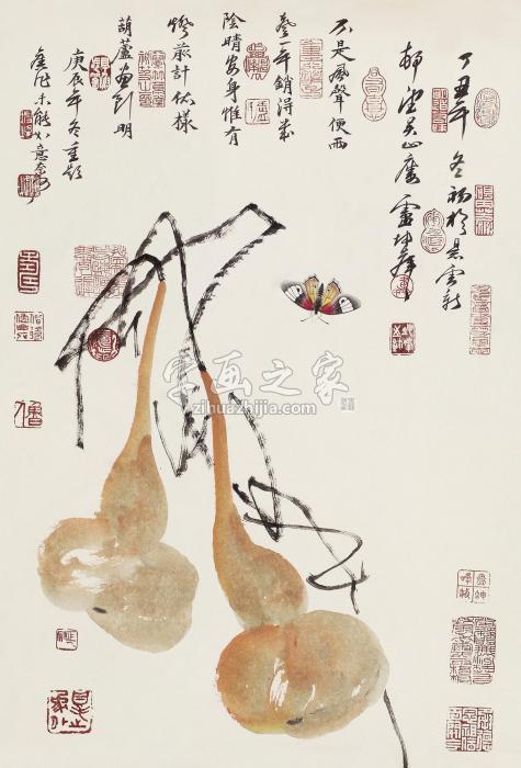 卢坤峰蝴蝶葫芦闲趣图立轴纸本字画之家