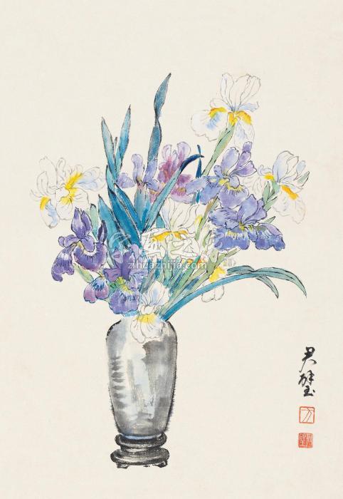 方君璧花卉图镜片设色纸本字画之家
