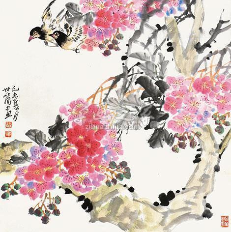 张世简花鸟立轴纸本字画之家