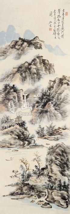 黄宾虹山水立轴设色纸本字画之家