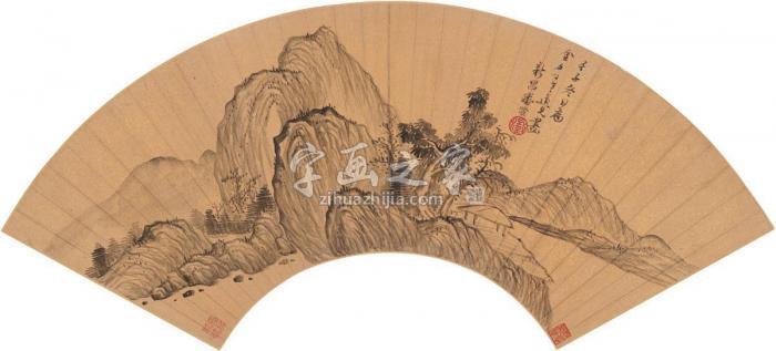潘澄1612年作林峦小筑图扇页水墨泥金纸本字画之家