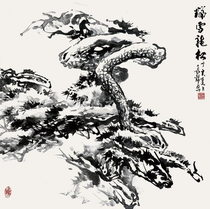 李长锦2012年作瑞雪龙松镜片水墨纸本字画之家