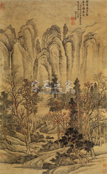 王翚乙亥（1695）年作群峦秋色立轴设色绢本字画之家